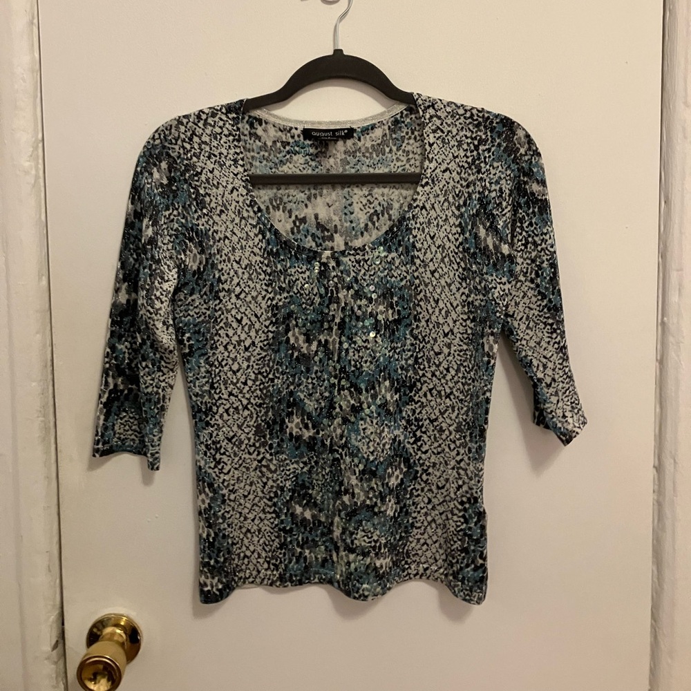 Animal print sequin knit shirt